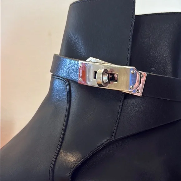 Hermes Black Ankle Boots with Strap Detail - Picture 16 of 17